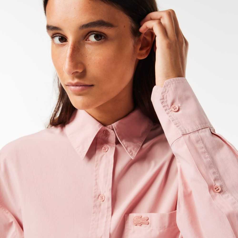 Lacoste Loose Fit Bomull Poplin Shirt Rosa | XKENJ-7184