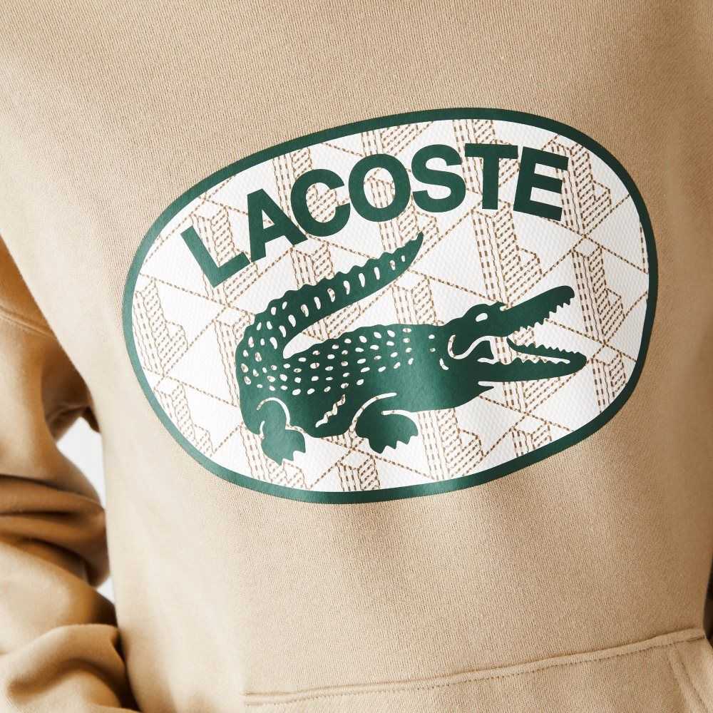 Lacoste Loose Fit Branded Monogram Hooded Beige | QJPYF-7698