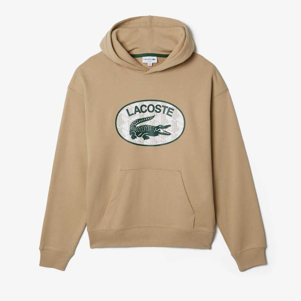 Lacoste Loose Fit Branded Monogram Hooded Beige | QJPYF-7698