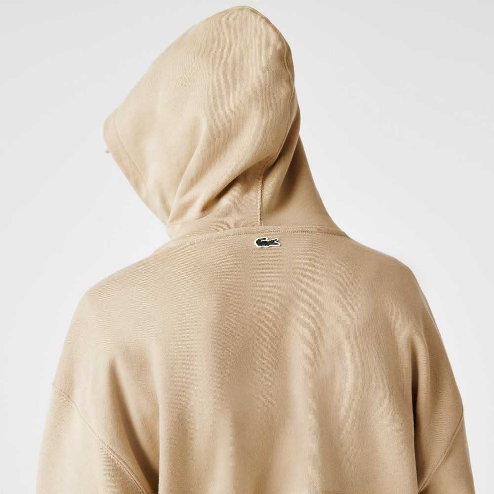 Lacoste Loose Fit Branded Monogram Hooded Beige | QJPYF-7698