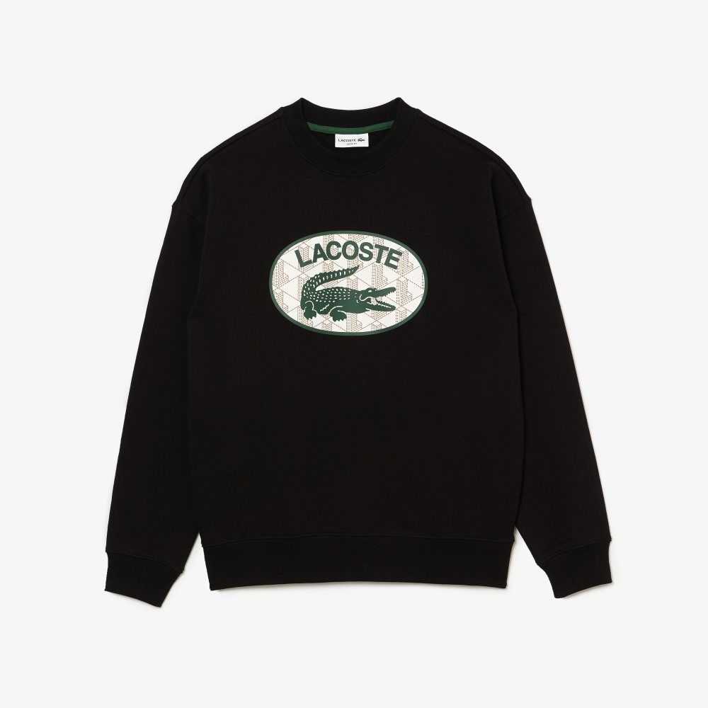 Lacoste Loose Fit Branded Monogram Print Svarta | POGMH-2750