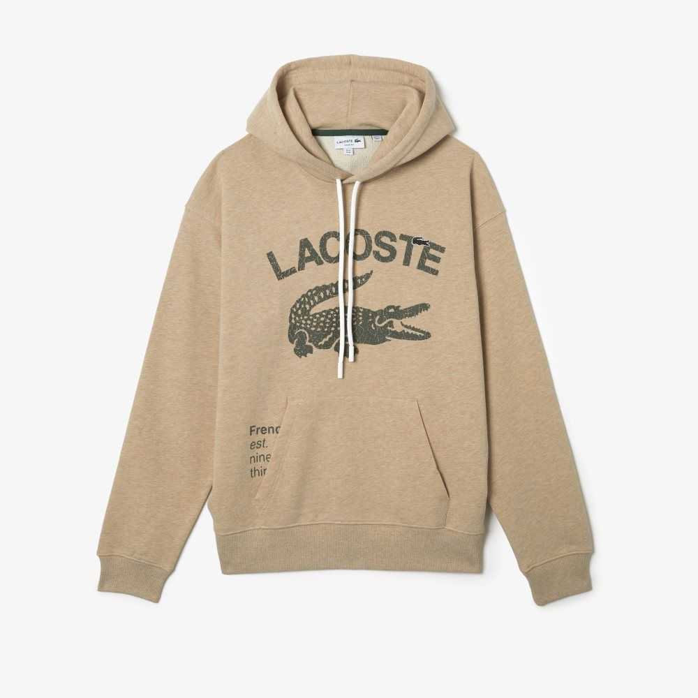 Lacoste Loose Fit Crocodile Hooded Beige | XRGUI-5741