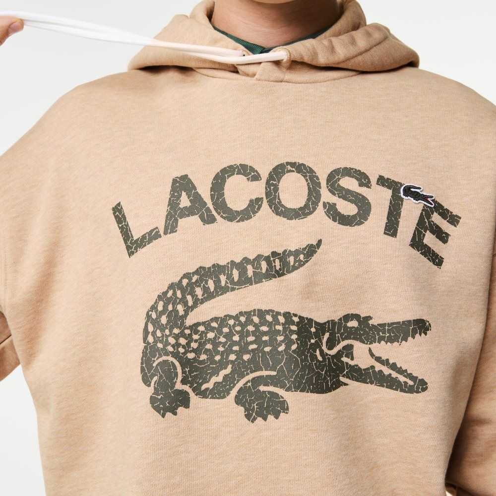 Lacoste Loose Fit Crocodile Hooded Beige | XRGUI-5741