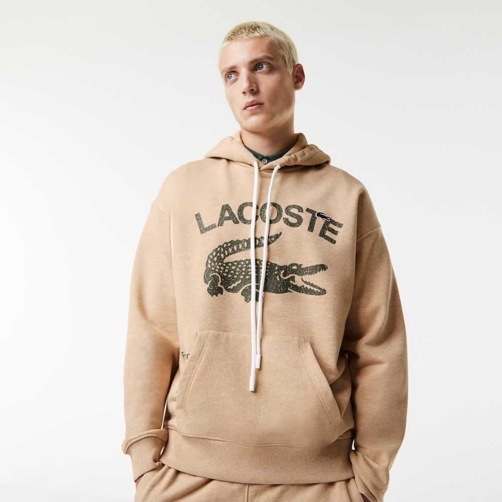 Lacoste Loose Fit Crocodile Hooded Beige | XRGUI-5741