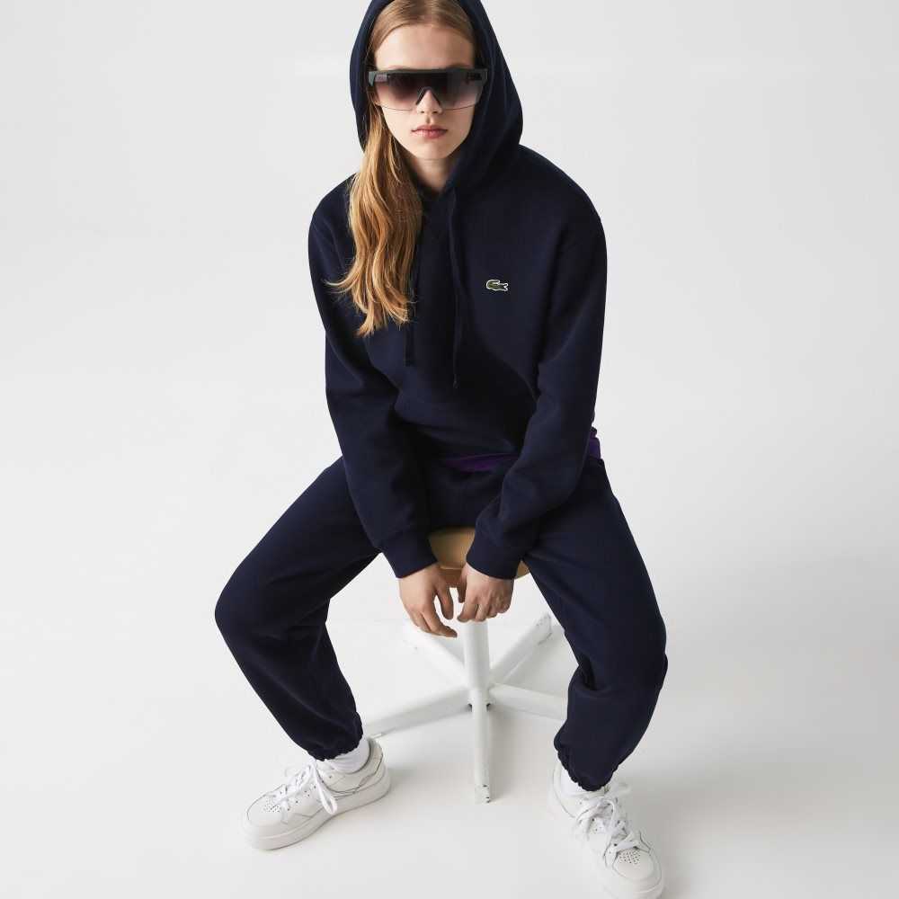 Lacoste Loose Fit Hooded Bomull Blend Marinblå Blå | WCFZS-0351