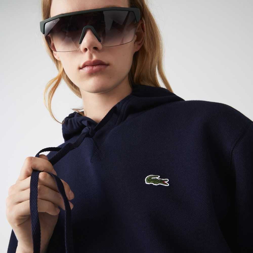 Lacoste Loose Fit Hooded Bomull Blend Marinblå Blå | WCFZS-0351