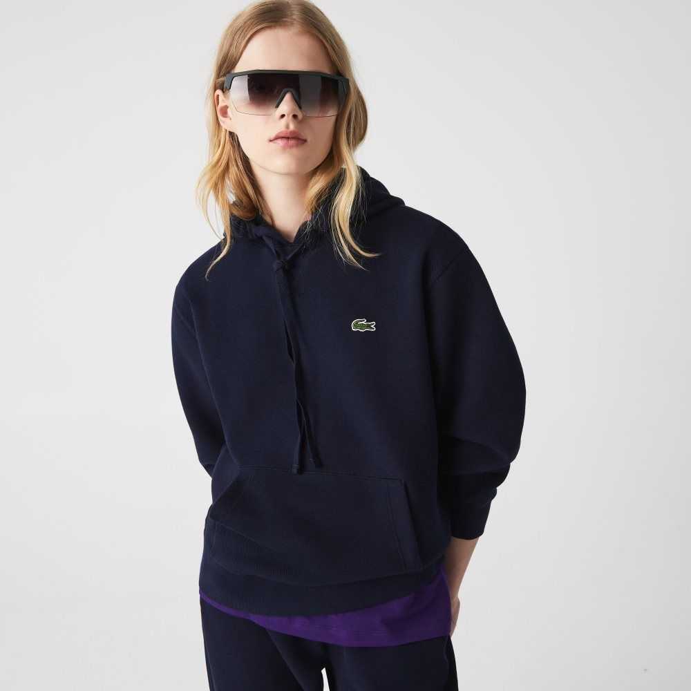 Lacoste Loose Fit Hooded Bomull Blend Marinblå Blå | WCFZS-0351