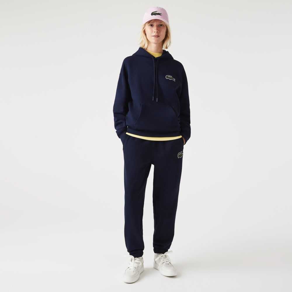 Lacoste Loose Fit Hooded Organic Bomull Sweatshirt Marinblå Blå | RHKYU-8619