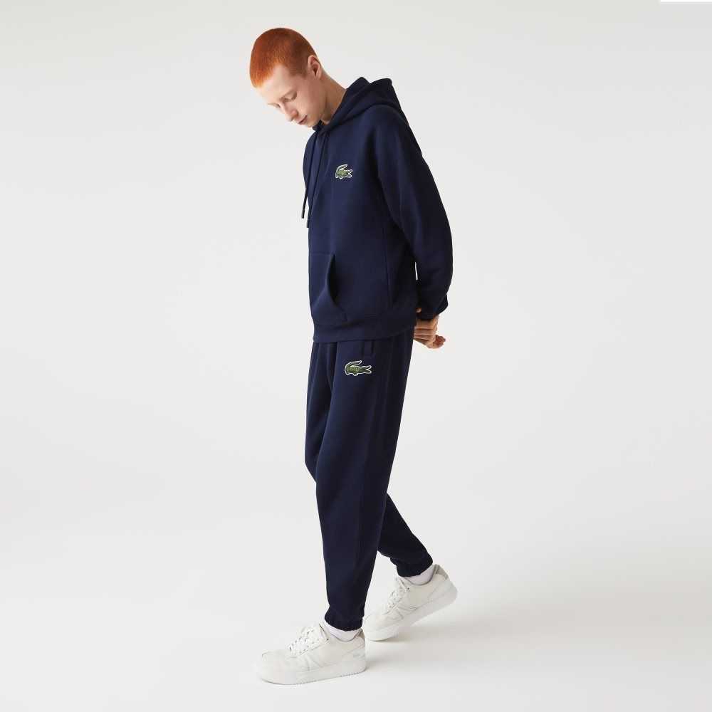 Lacoste Loose Fit Hooded Organic Bomull Sweatshirt Marinblå Blå | RHKYU-8619