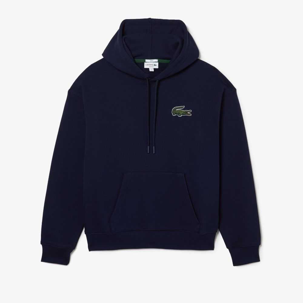 Lacoste Loose Fit Hooded Organic Bomull Sweatshirt Marinblå Blå | RHKYU-8619