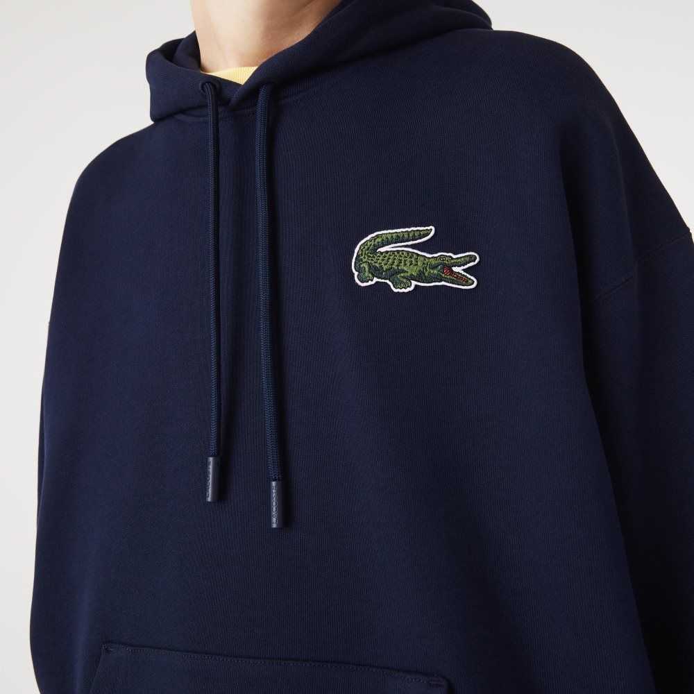 Lacoste Loose Fit Hooded Organic Bomull Sweatshirt Marinblå Blå | RHKYU-8619