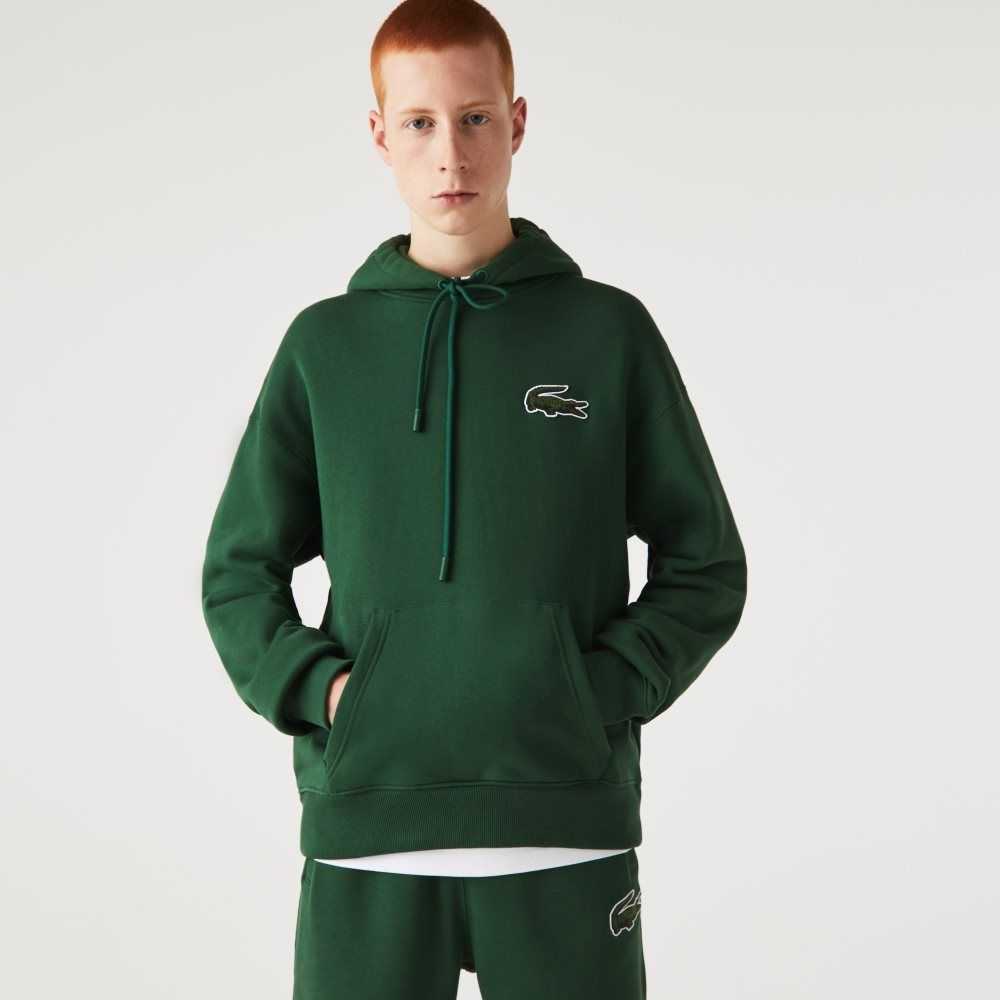 Lacoste Loose Fit Hooded Organic Bomull Gröna | XVYNM-4501