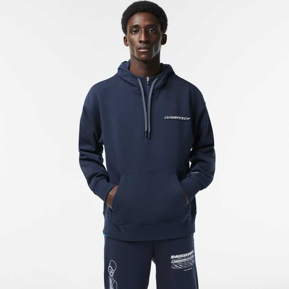 Lacoste Loose Fit Hoodie Blå | USTXL-1203