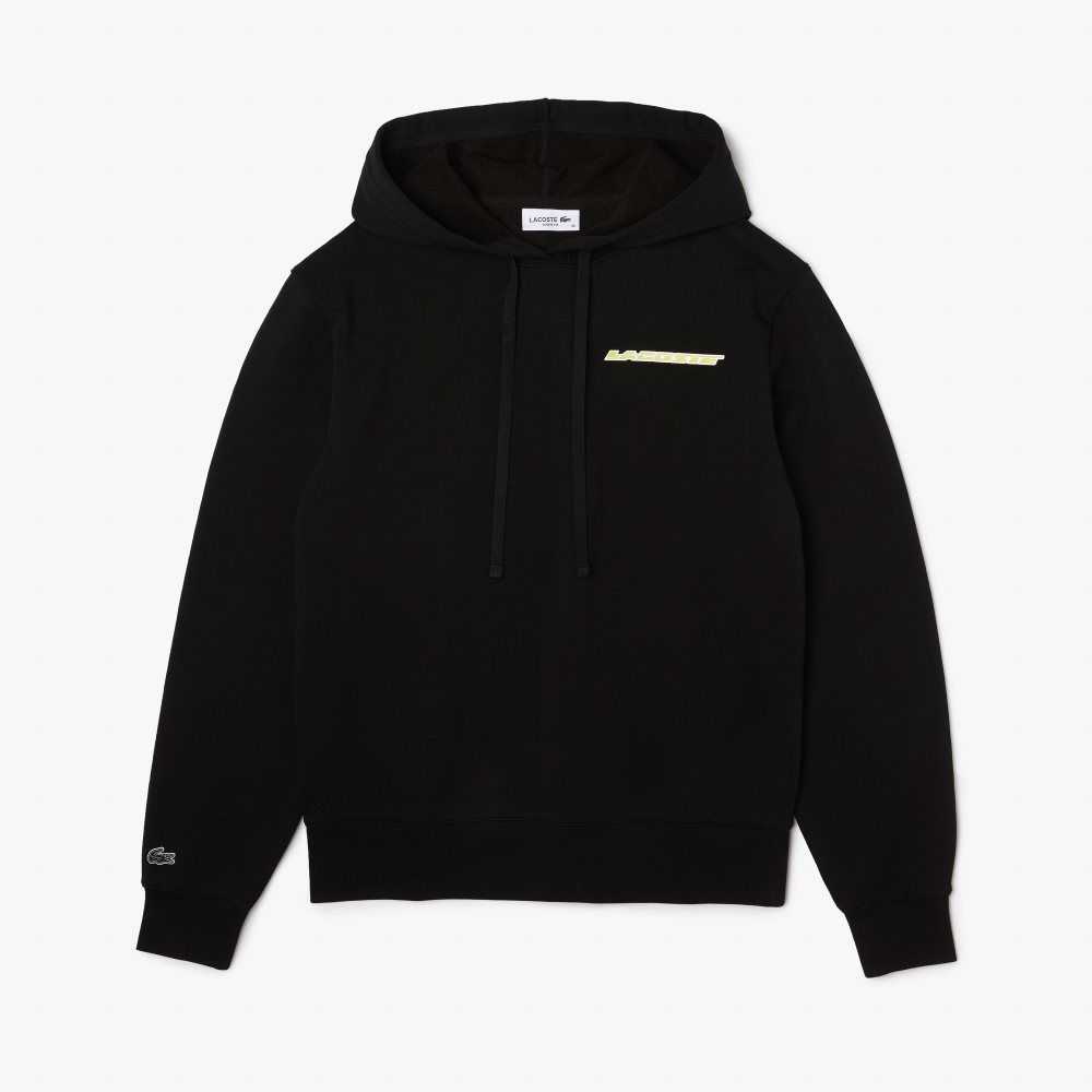 Lacoste Loose Fit Hoodie with Contrast Branding Svarta | CLFME-8731