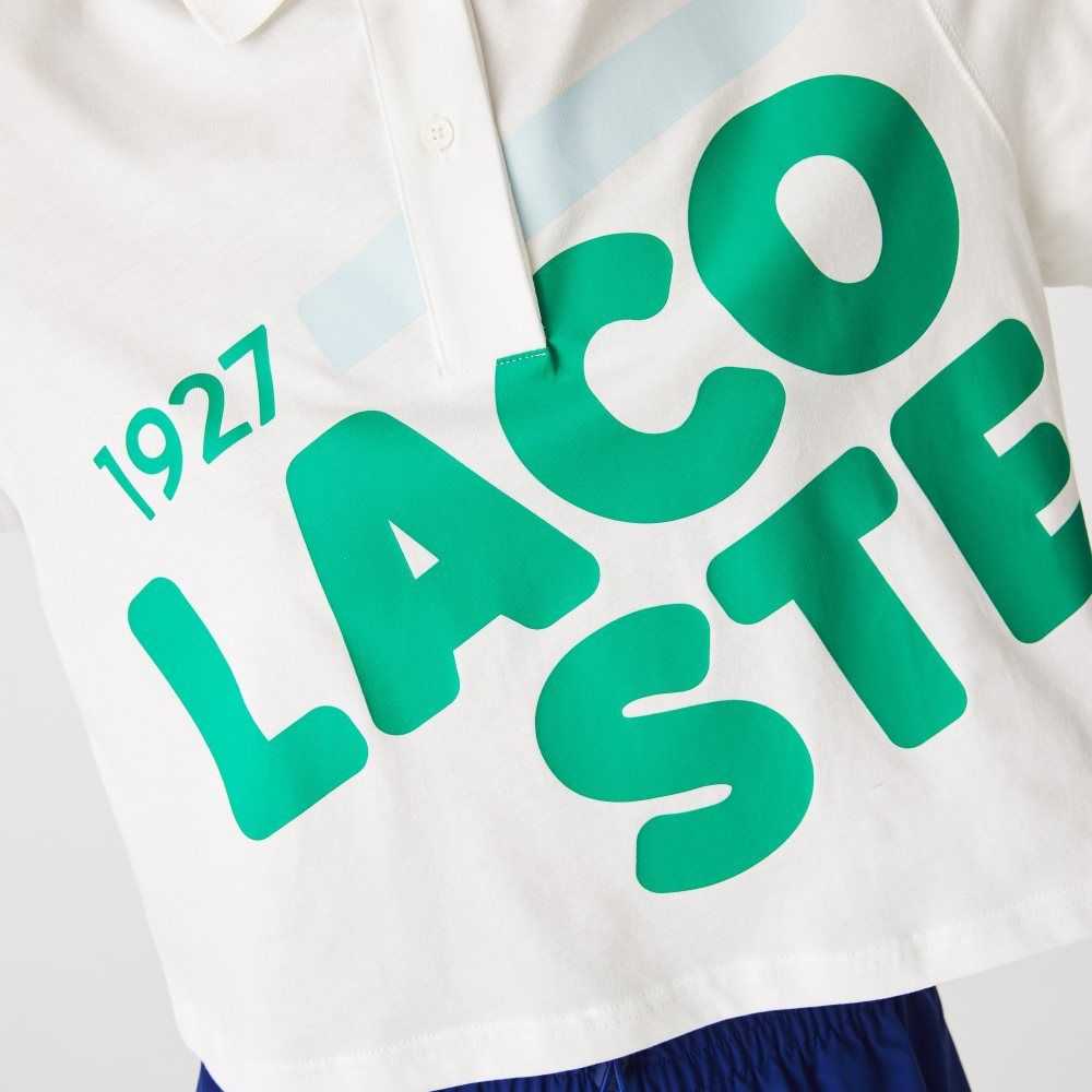 Lacoste Loose Fit Korta Print Organic Bomull Vita | EKDUV-4013