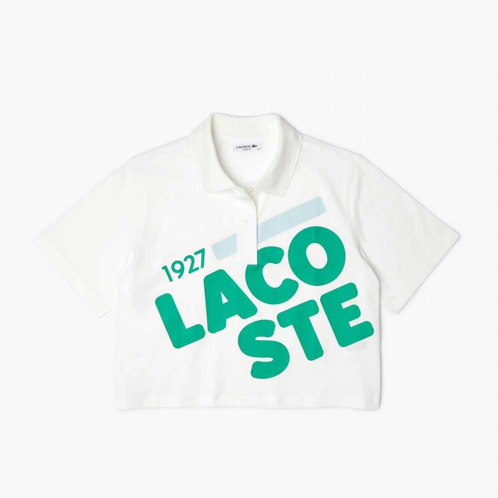 Lacoste Loose Fit Korta Print Organic Bomull Vita | EKDUV-4013