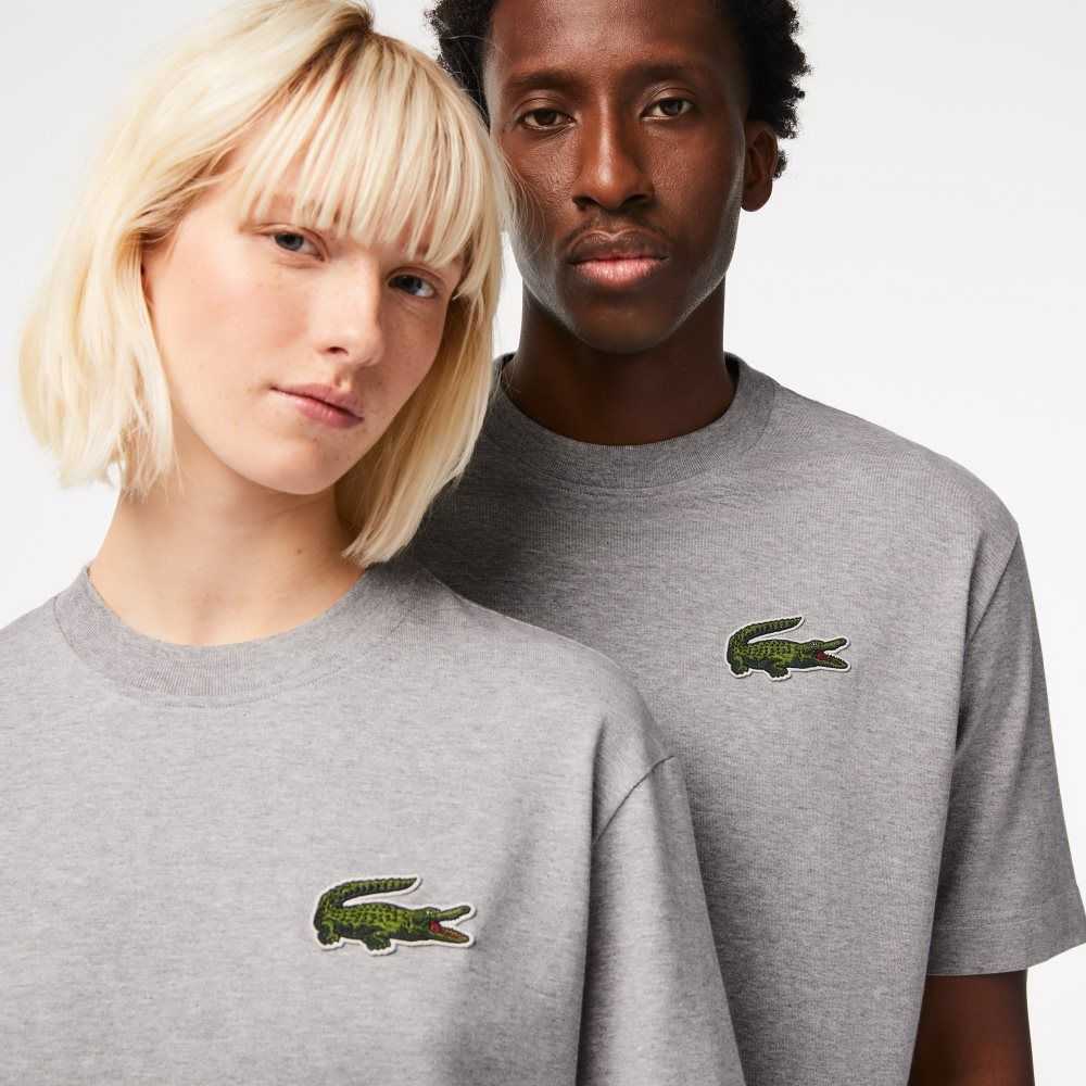 Lacoste Loose Fit Large Crocodile Organic Bomull Grå | FZIBE-6129