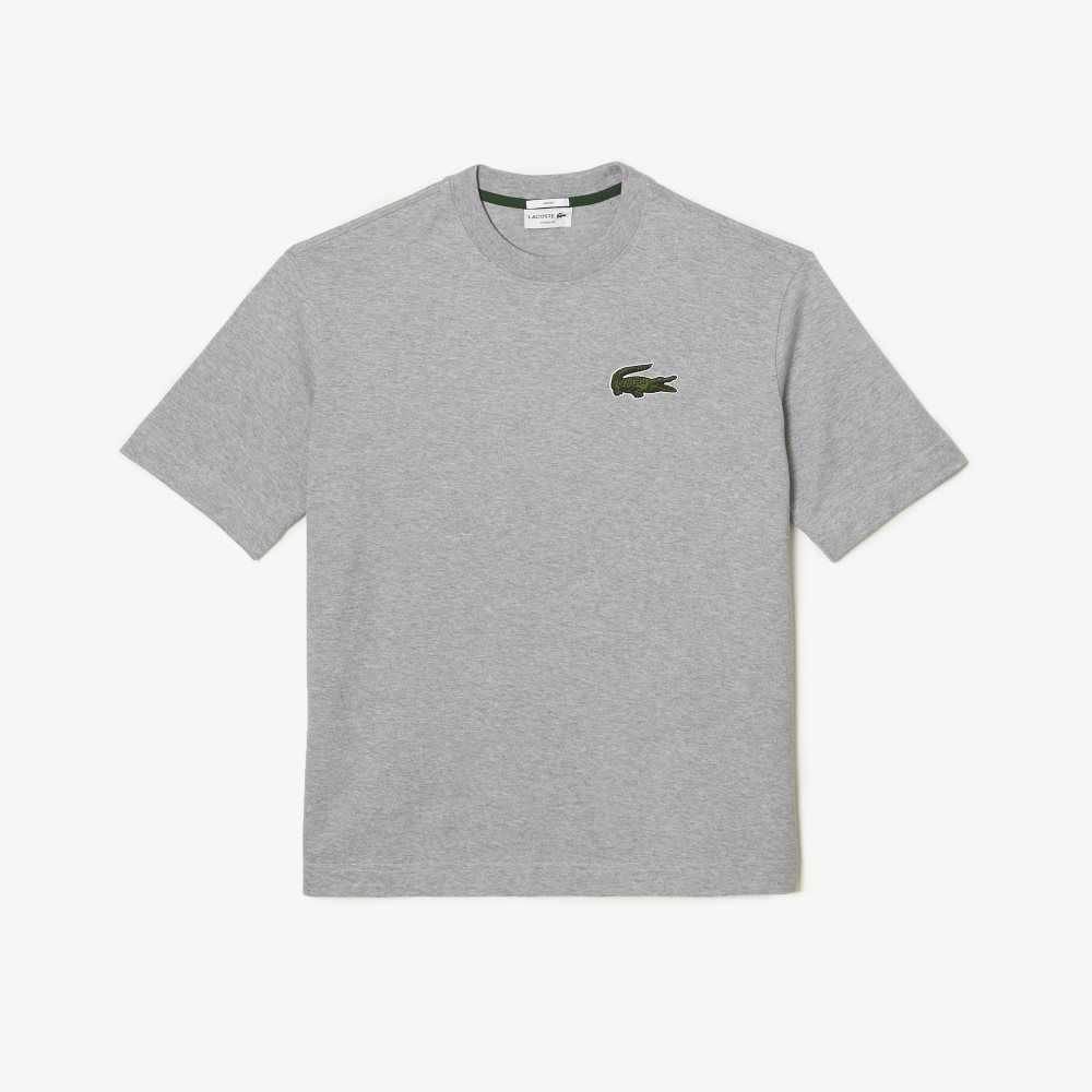 Lacoste Loose Fit Large Crocodile Organic Bomull Grå | FZIBE-6129