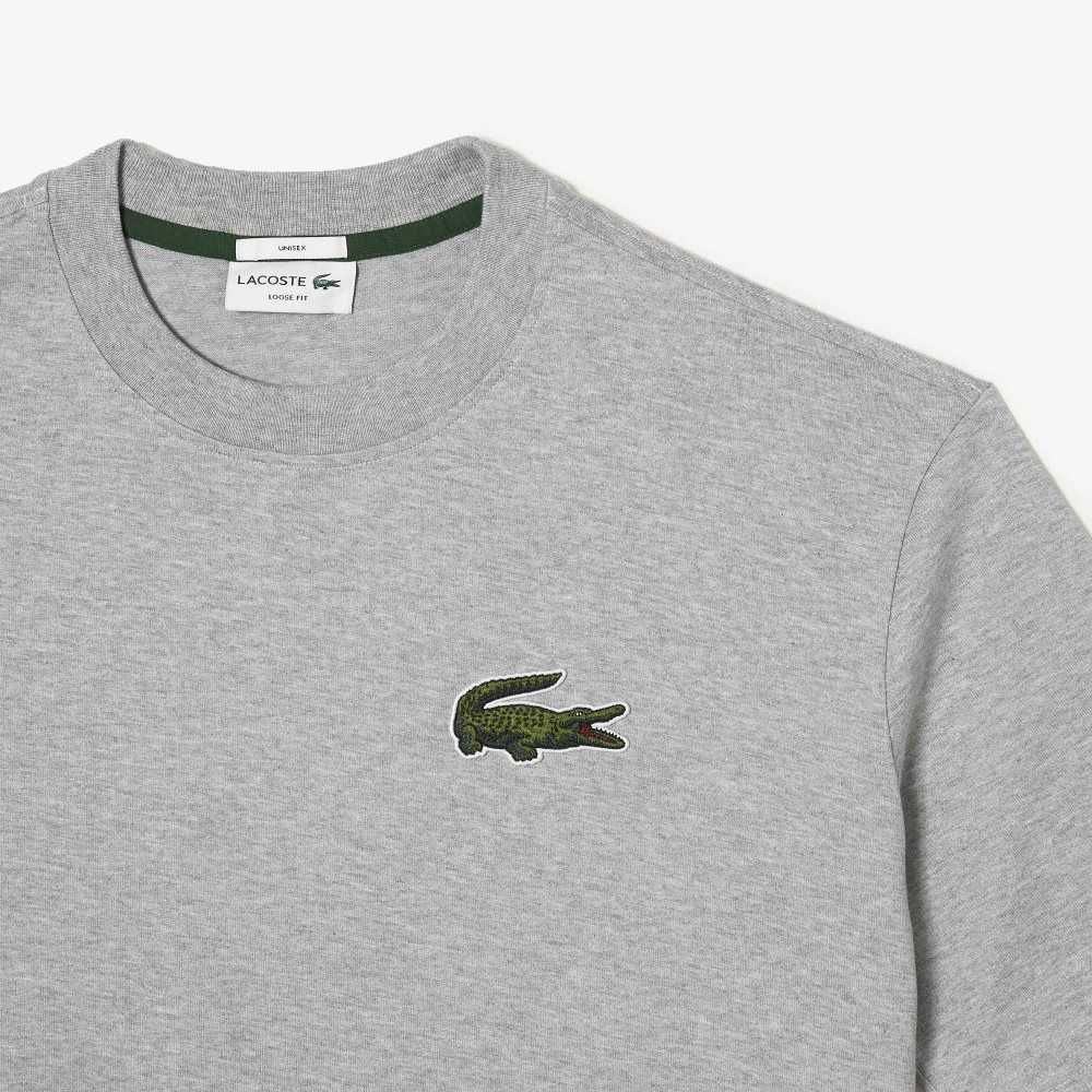 Lacoste Loose Fit Large Crocodile Organic Bomull Grå | FZIBE-6129