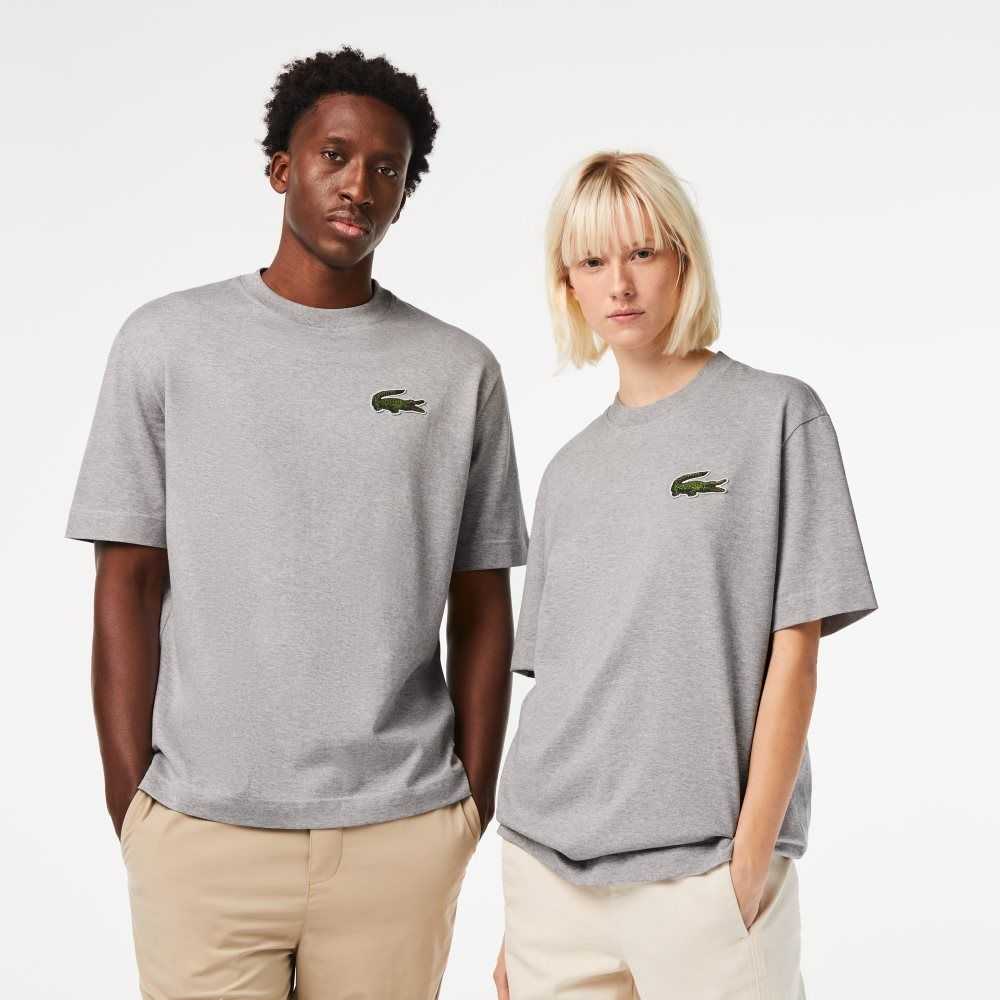 Lacoste Loose Fit Large Crocodile Organic Bomull Grå | FZIBE-6129