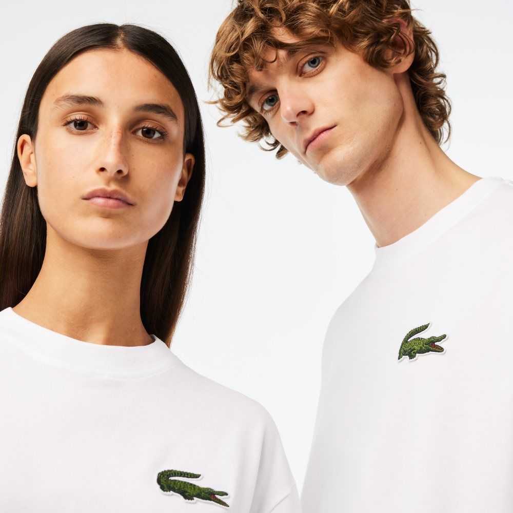 Lacoste Loose Fit Large Crocodile Organic Bomull Vita | SZKGD-2413