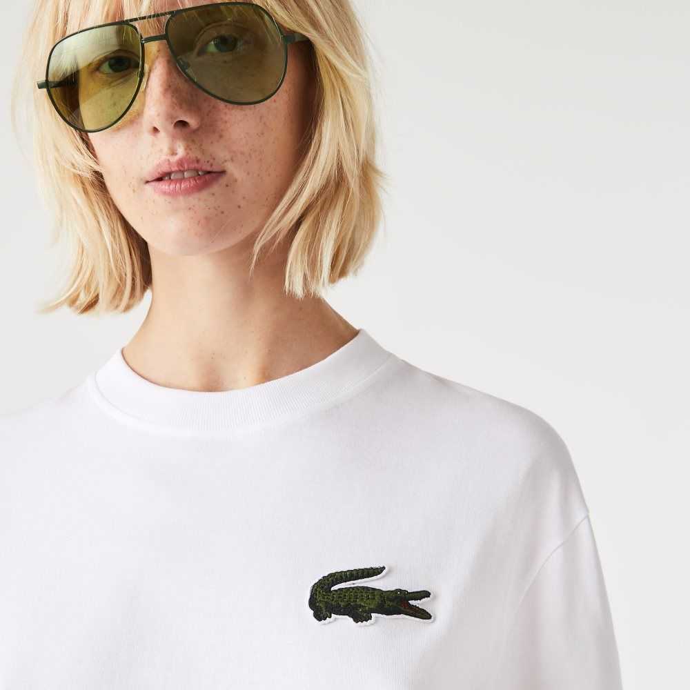 Lacoste Loose Fit Large Crocodile Organic Bomull Vita | SZKGD-2413