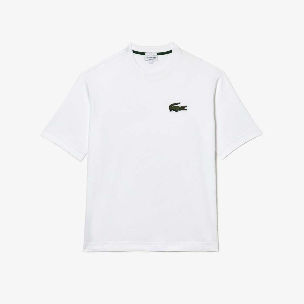 Lacoste Loose Fit Large Crocodile Organic Bomull Vita | SZKGD-2413