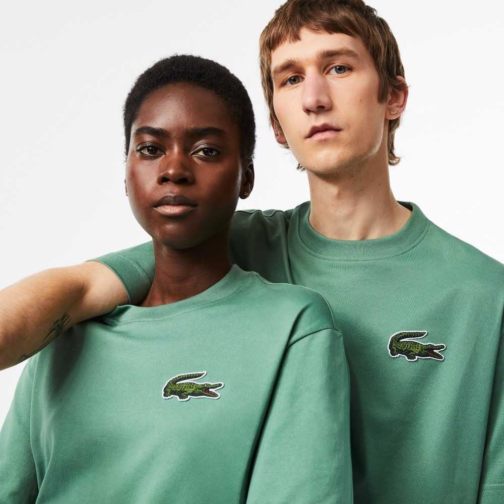 Lacoste Loose Fit Large Crocodile Organic Bomull Khaki Gröna | UPFLH-8507