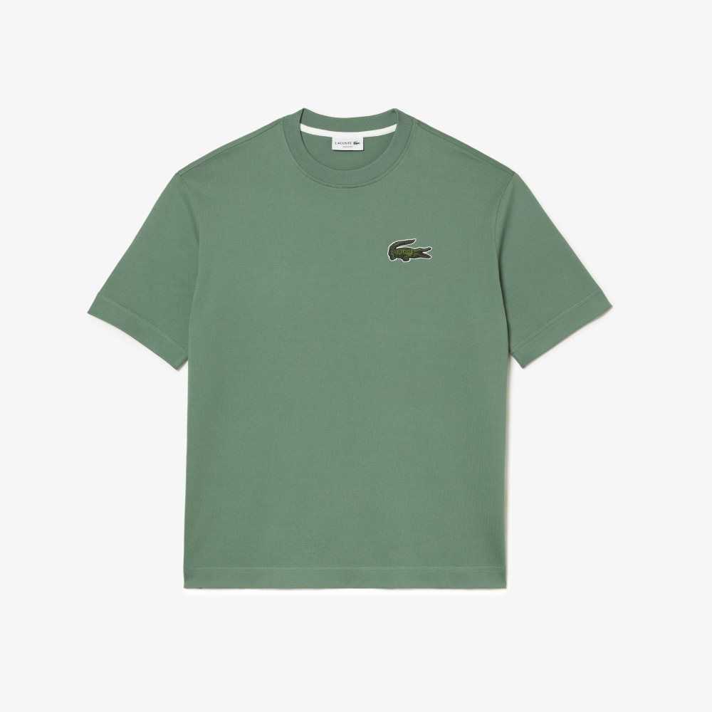 Lacoste Loose Fit Large Crocodile Organic Bomull Khaki Gröna | UPFLH-8507