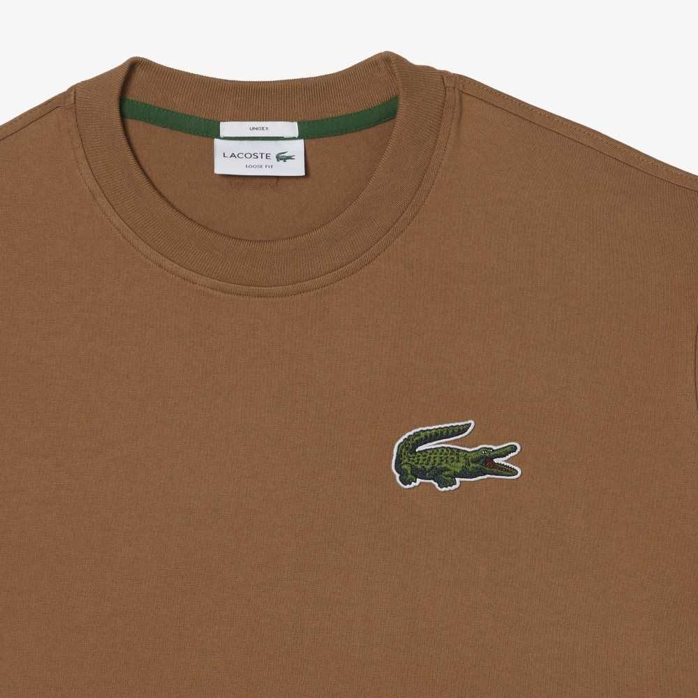 Lacoste Loose Fit Large Crocodile Organic Bomull Ljusbruna | WUDGN-9308