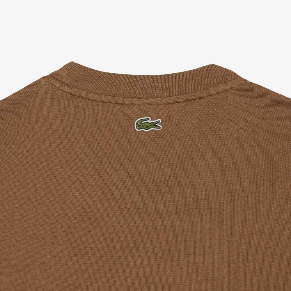 Lacoste Loose Fit Large Crocodile Organic Bomull Ljusbruna | WUDGN-9308