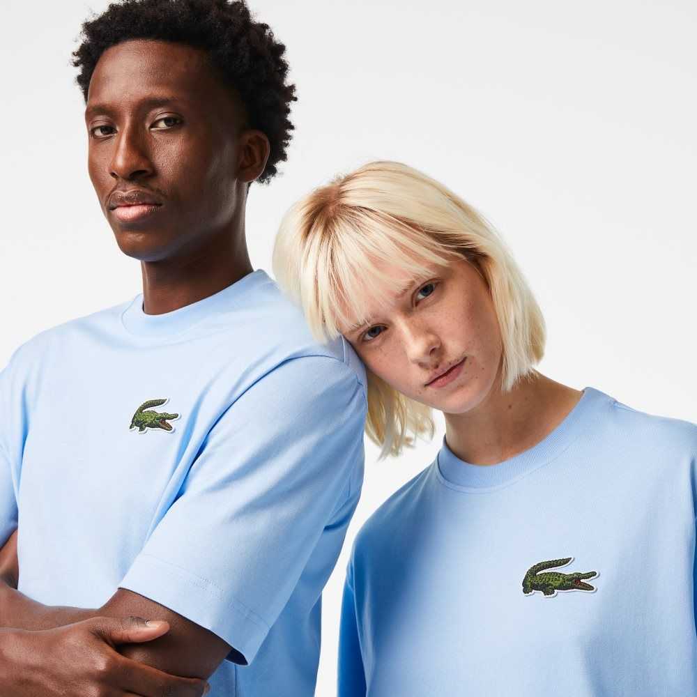 Lacoste Loose Fit Large Crocodile Organic Bomull Blå | YQURZ-3782