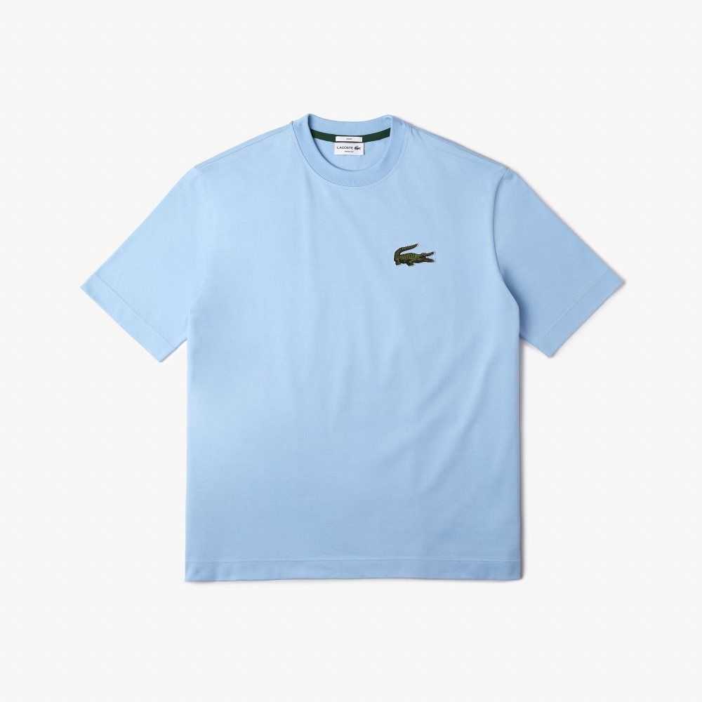 Lacoste Loose Fit Large Crocodile Organic Bomull Blå | YQURZ-3782