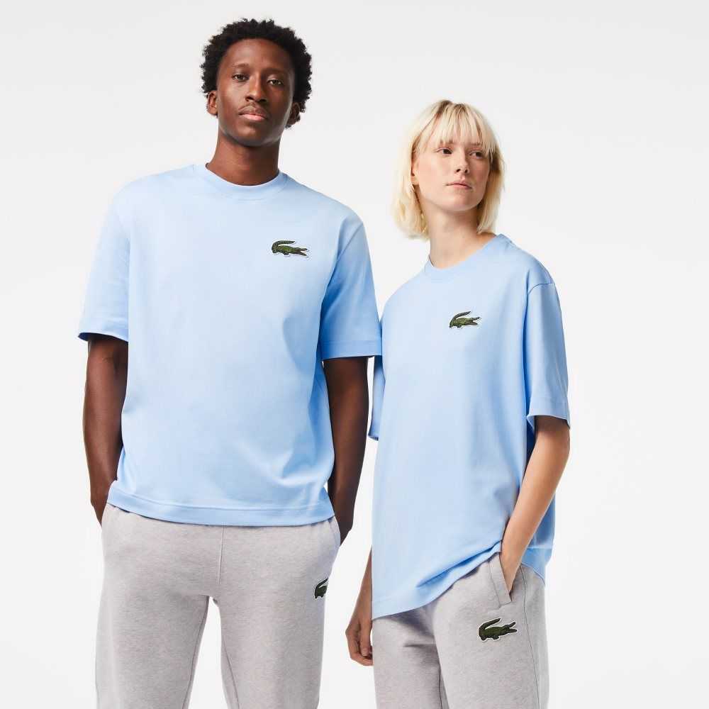 Lacoste Loose Fit Large Crocodile Organic Bomull Blå | YQURZ-3782