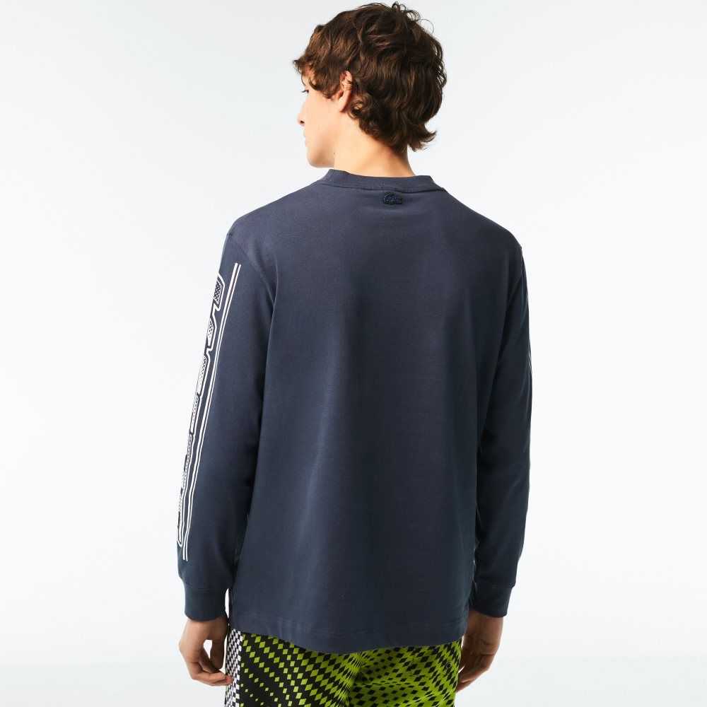 Lacoste Loose Fit Long Sleeve Printed Blå | INQWA-4678