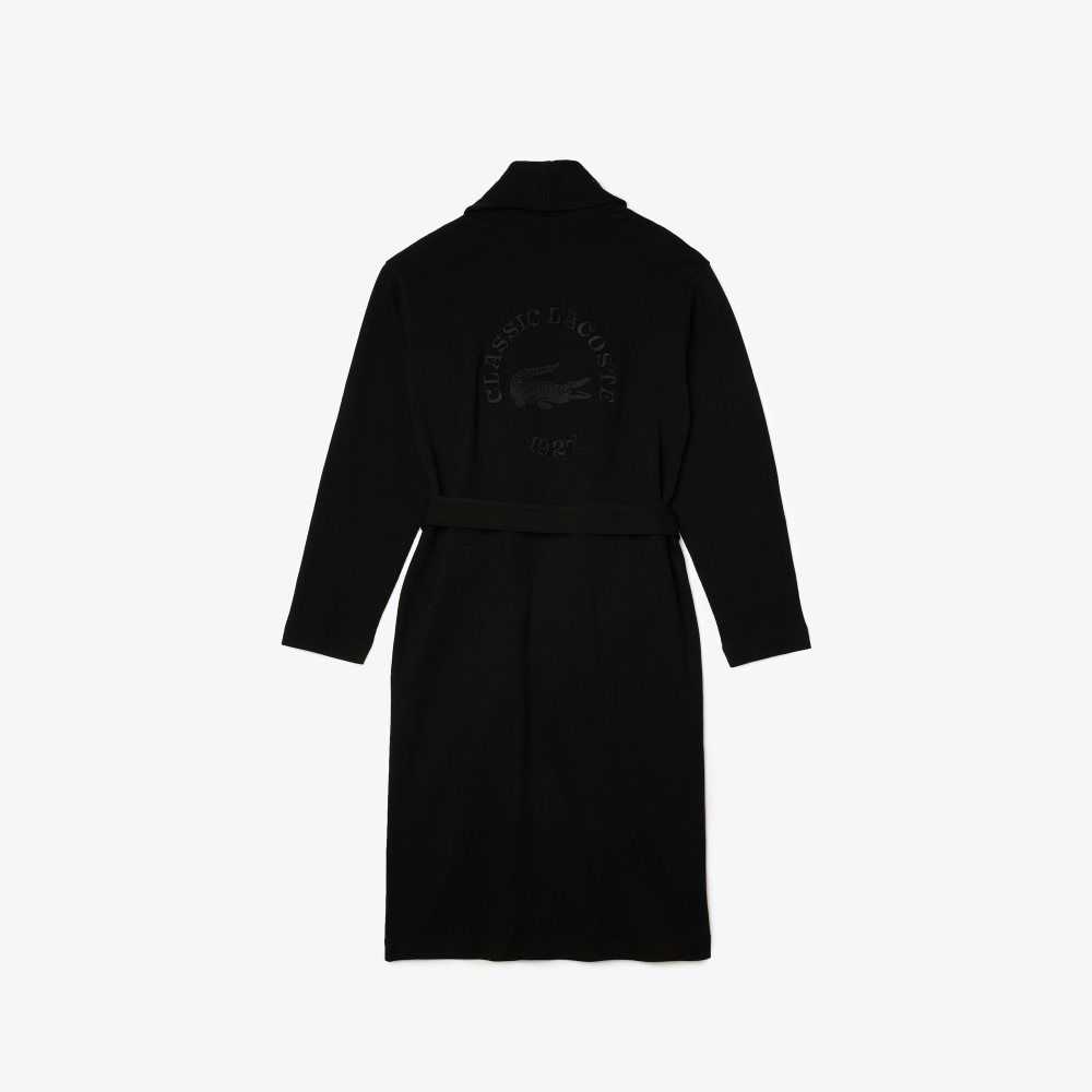 Lacoste Loose Fit Long Textured Bomull Knit Bathrobe Svarta | FKZVY-3864