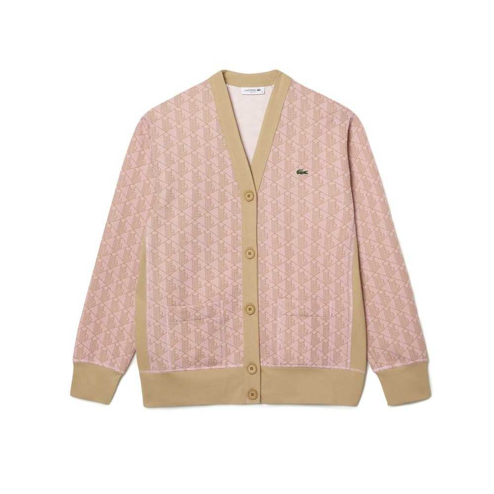 Lacoste Loose Fit Monogram Print Cardigan Ljusrosa Beige | FKYRH-0271