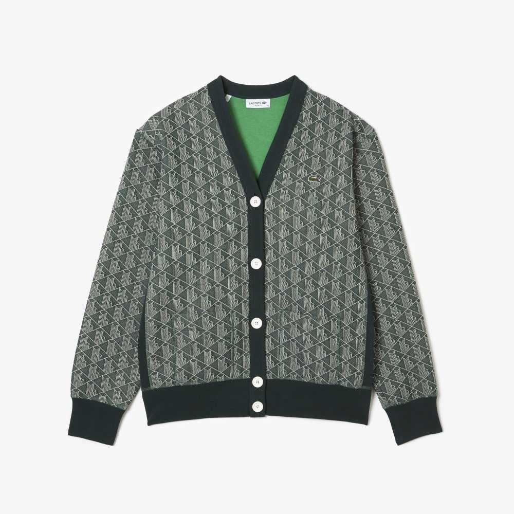 Lacoste Loose Fit Monogram Print Cardigan Gröna Beige | OWQJY-8023