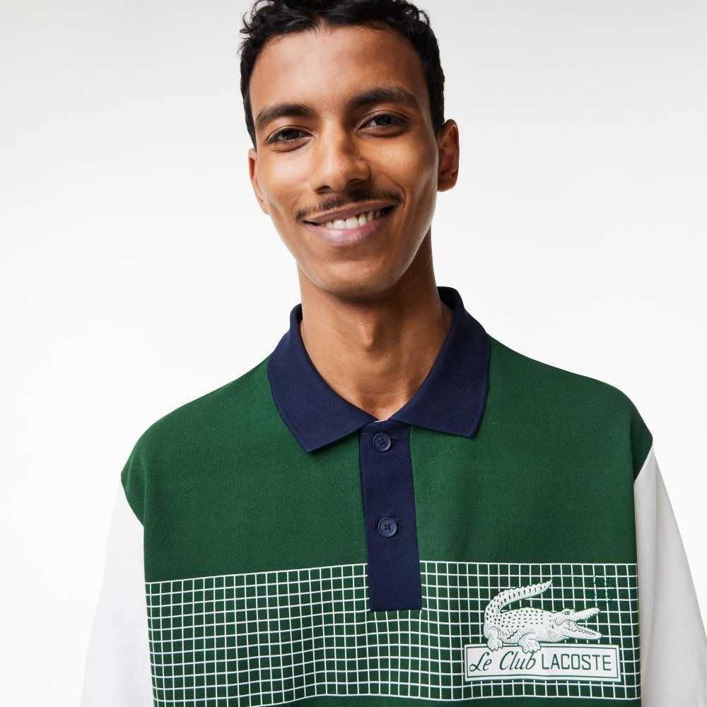 Lacoste Loose Fit Organic Bomull Gröna Vita Marinblå Blå | CFXKE-1065