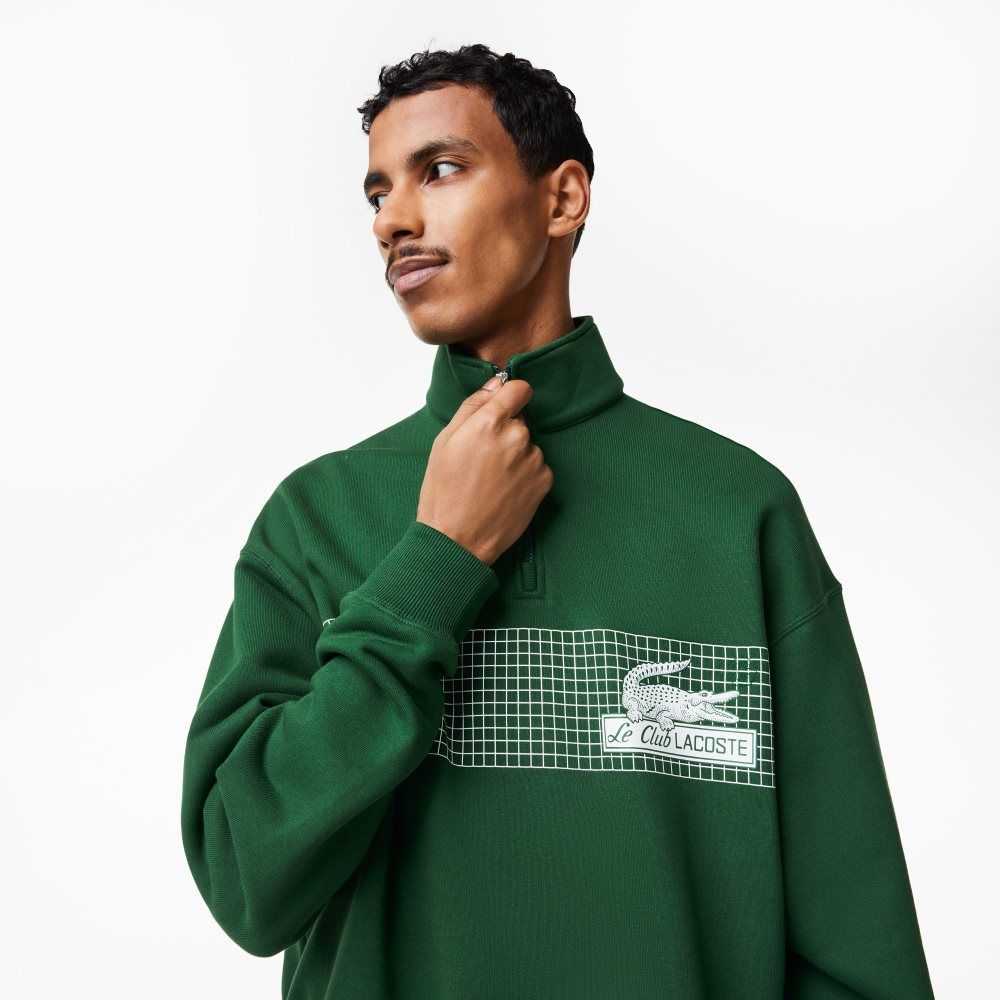 Lacoste Loose Fit Organic Bomull Half Zip Sweatshirt Gröna | GREUJ-3147