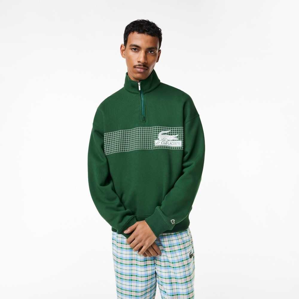 Lacoste Loose Fit Organic Bomull Half Zip Sweatshirt Gröna | GREUJ-3147