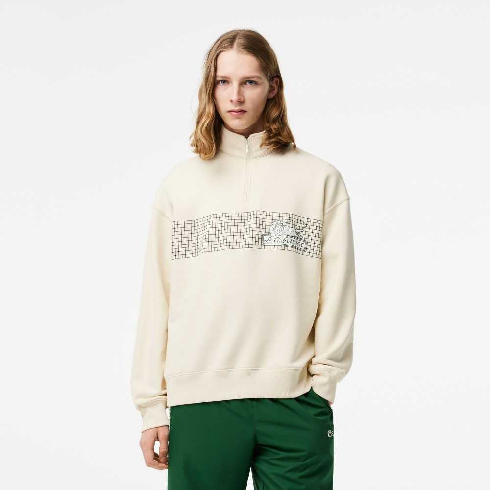 Lacoste Loose Fit Organic Bomull Half Zip Vita | JYKGF-7189