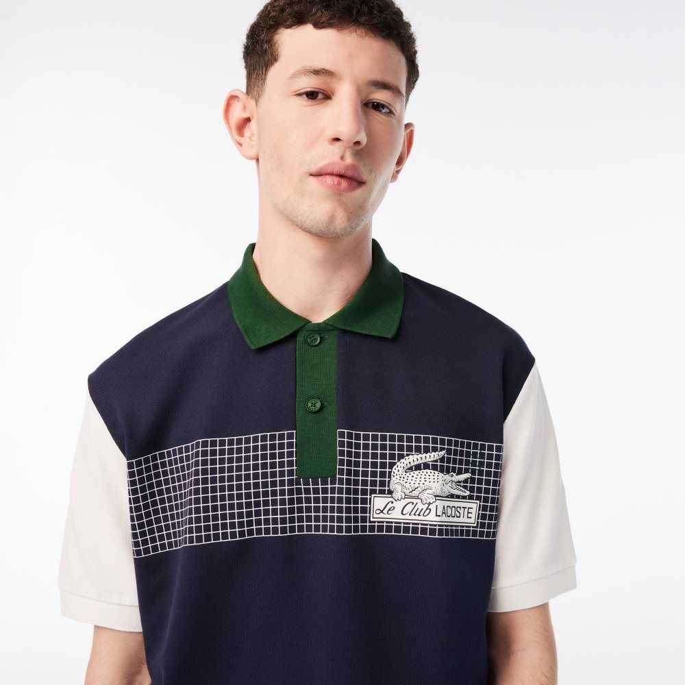 Lacoste Loose Fit Organic Bomull Marinblå Blå Vita Gröna | HFMTK-8904