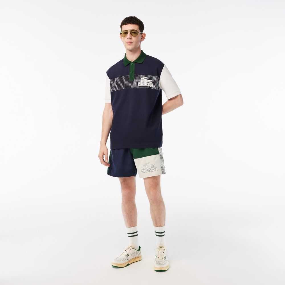 Lacoste Loose Fit Organic Bomull Marinblå Blå Vita Gröna | HFMTK-8904