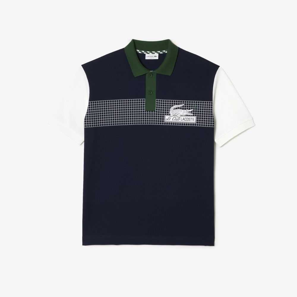 Lacoste Loose Fit Organic Bomull Marinblå Blå Vita Gröna | HFMTK-8904