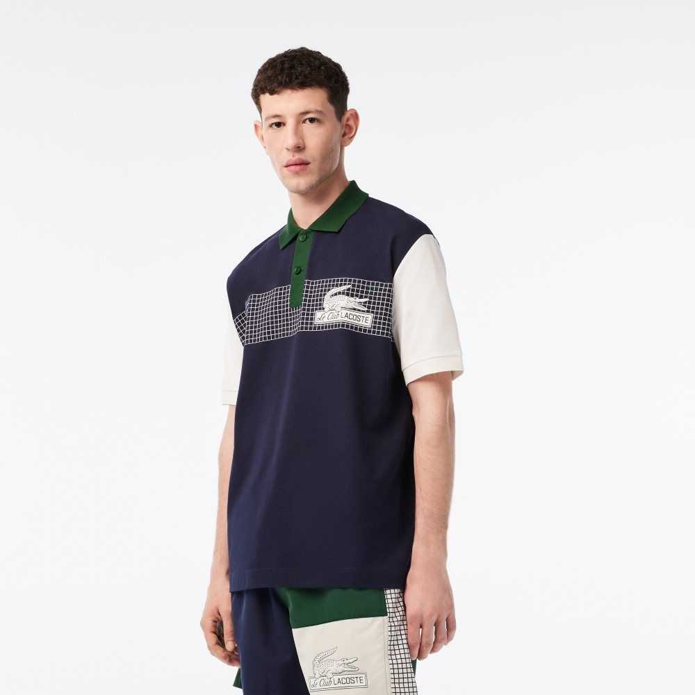 Lacoste Loose Fit Organic Bomull Marinblå Blå Vita Gröna | HFMTK-8904