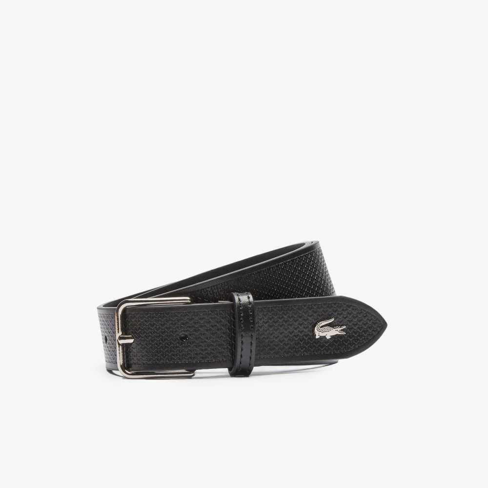 Lacoste Metal Crocodile Stitched Läder Svarta | UTSHM-3958