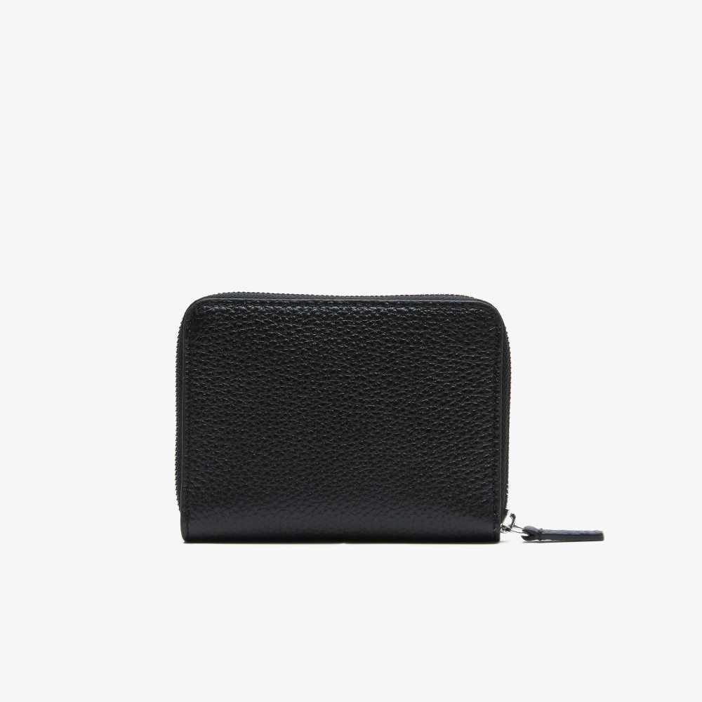 Lacoste Metal Plate Small Zip Wallet Svarta | KFSGY-6240