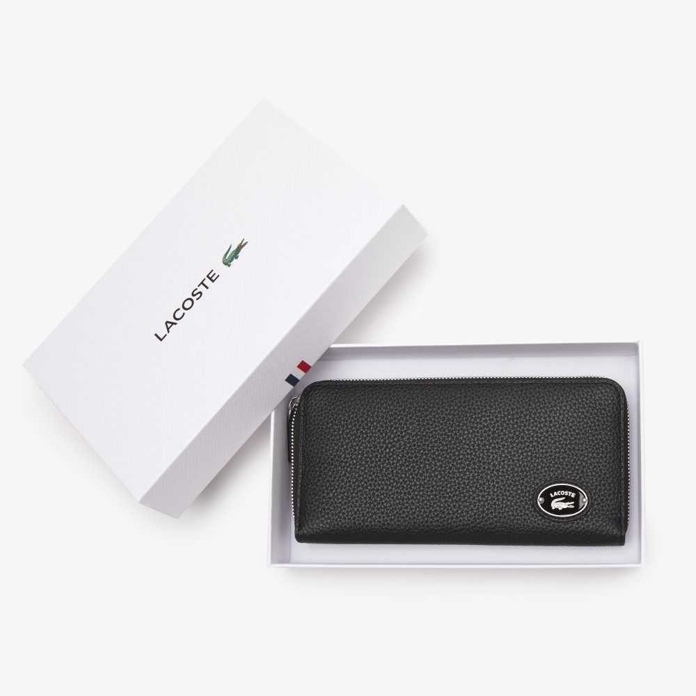 Lacoste Metal Plate Zip Wallet Svarta | IZJDB-3079