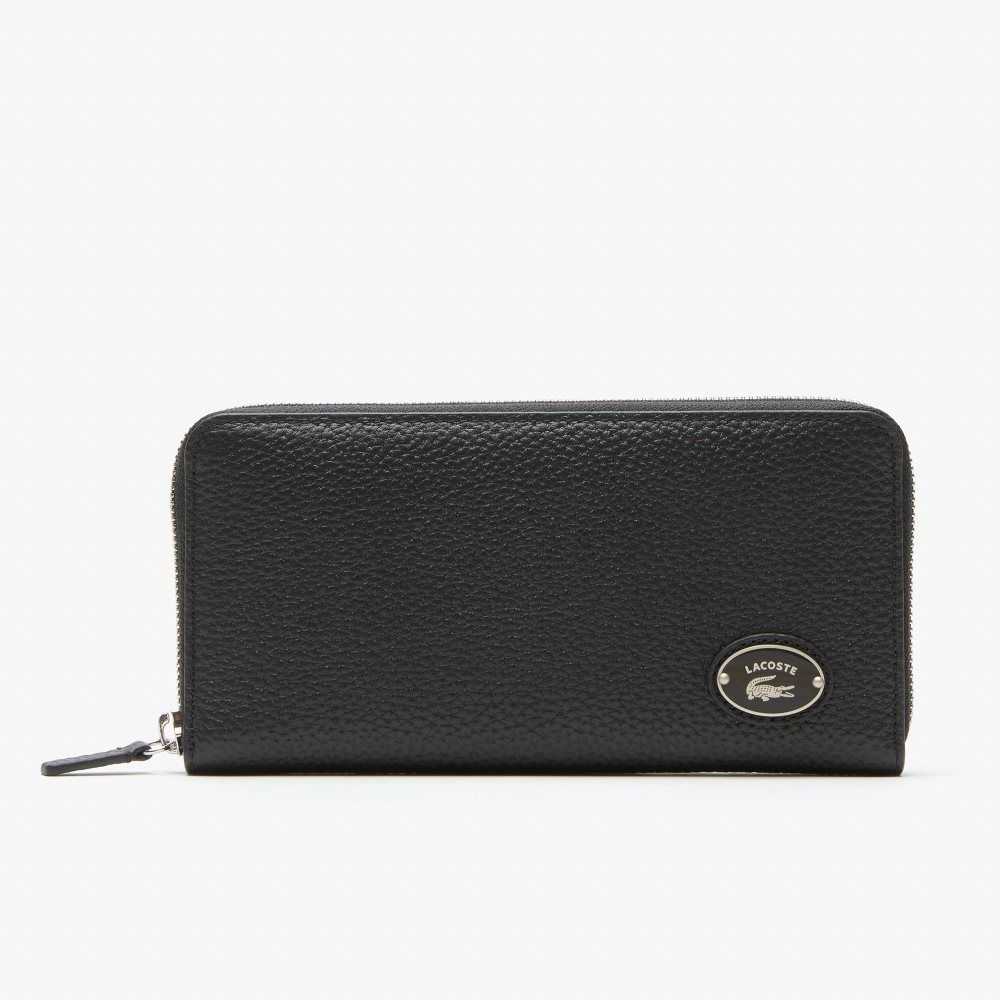 Lacoste Metal Plate Zip Wallet Svarta | IZJDB-3079